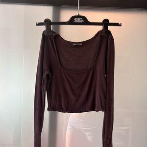 Dark Brown Long Sleeve Crop Top